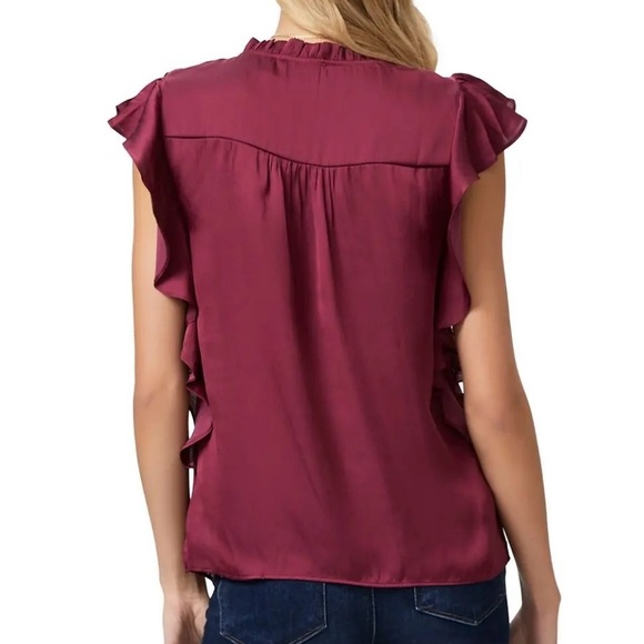 Paige Red Burgundy Sangria Genie Ruffle Blouse Top - Size XS - Picture 2 of 9